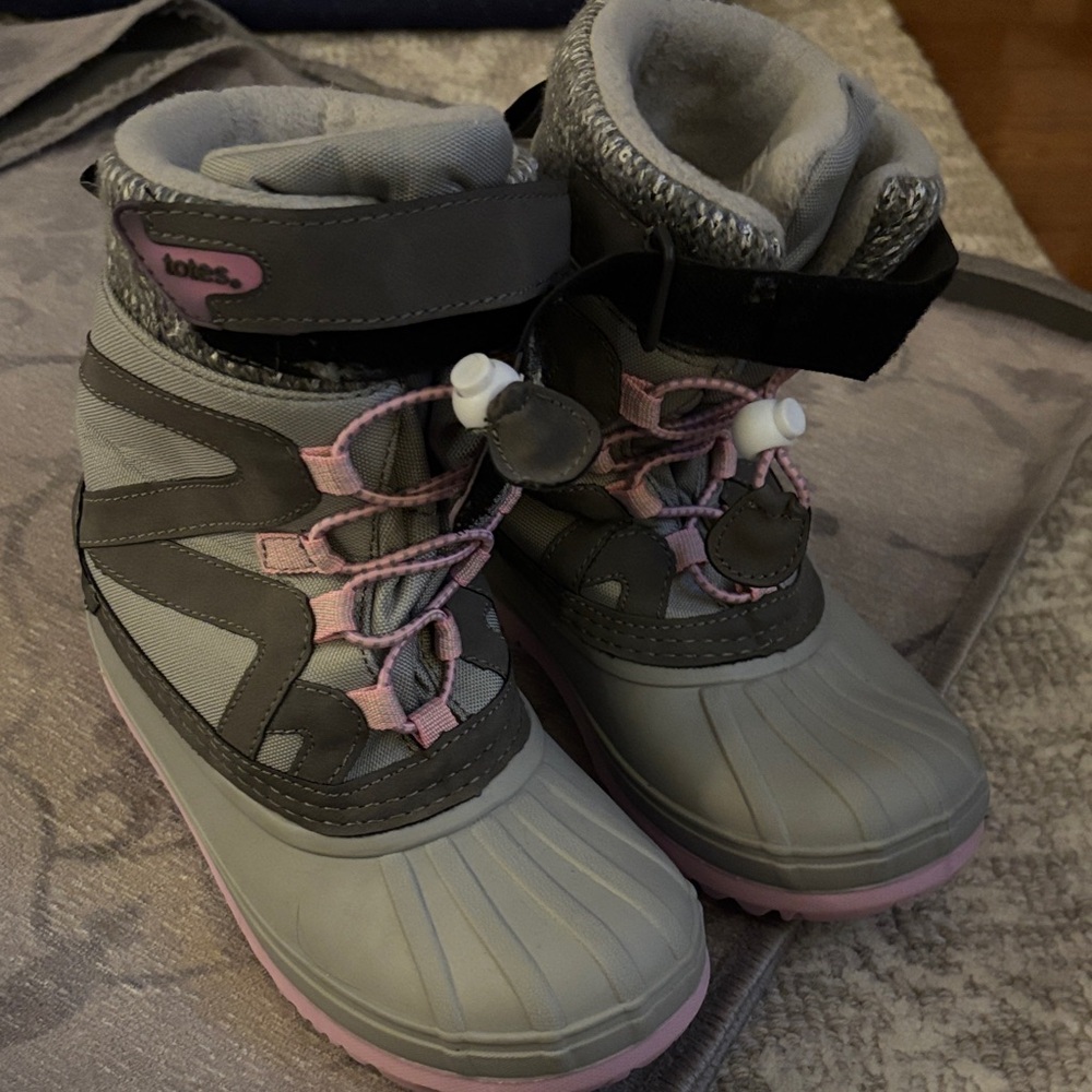Totes Gray and Pink Kids Snow Boots